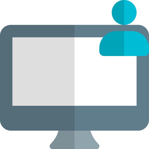 Main computer handled by user in workspace vector image