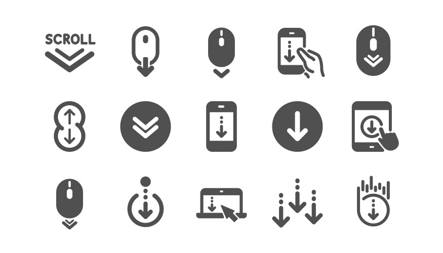 Scroll down icons scrolling mouse landing page vector image