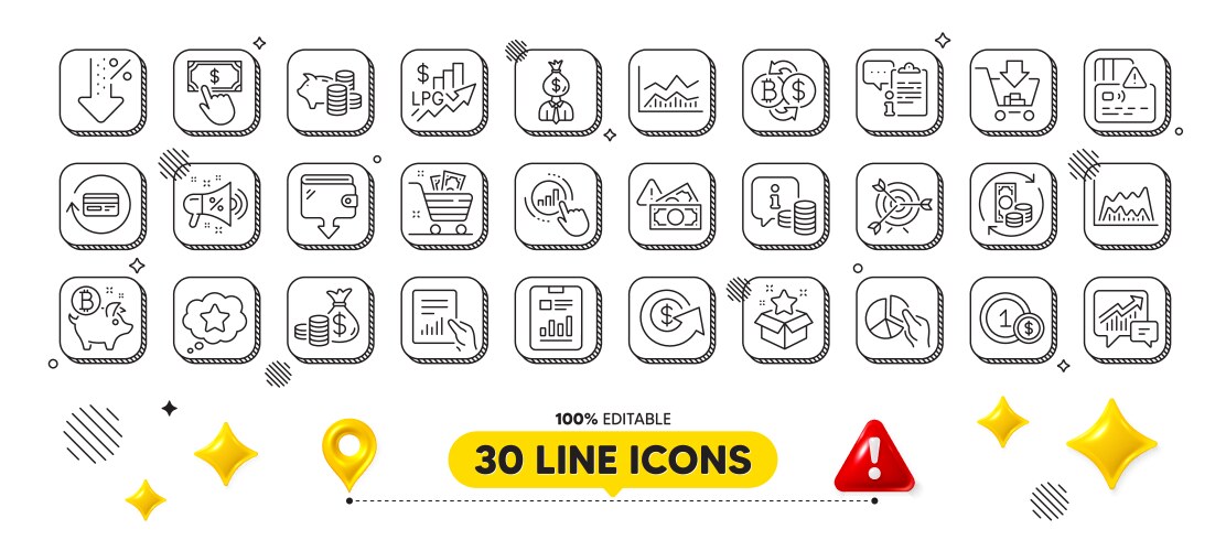 Graph chart payment click and document line icons vector image