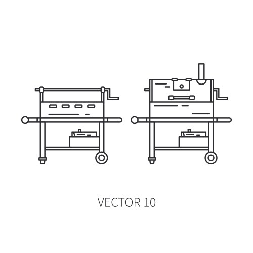 Retro BBQ Grill Set - Camping Style Vector Image