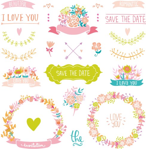 Wedding vintage invitation collection Royalty Free Vector