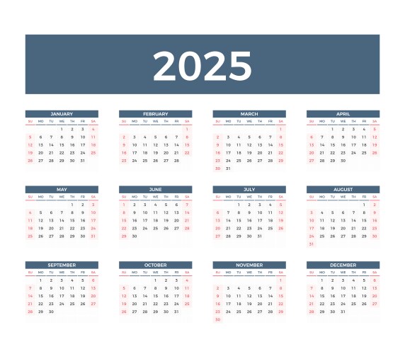 2025 calendar Royalty Free Vector Image VectorStock