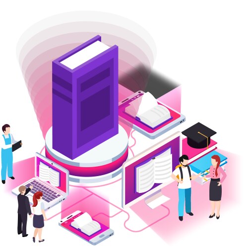 Online reading concept 3d isometric web landing Vector Image