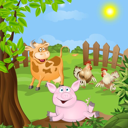Farm background with happy animals Royalty Free Vector Image
