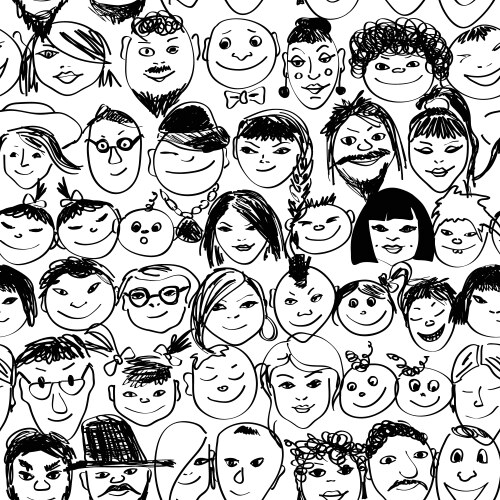 Doodle Crowd Portrait Pattern Vector Image