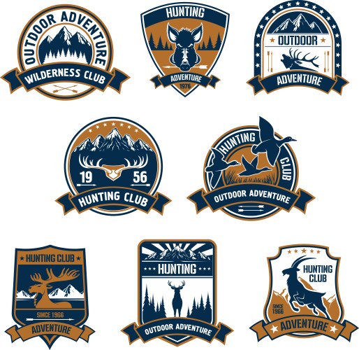 Hunting Club & Wildlife Emblems Vector Image