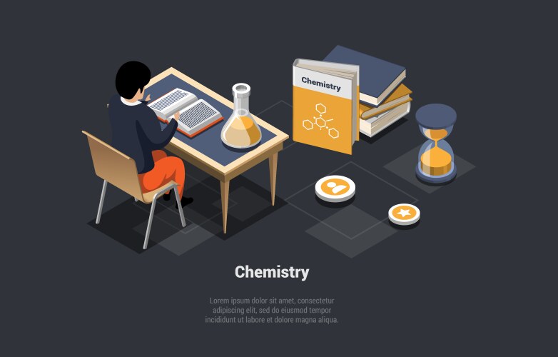 Concept of chemistry studying subject education vector image