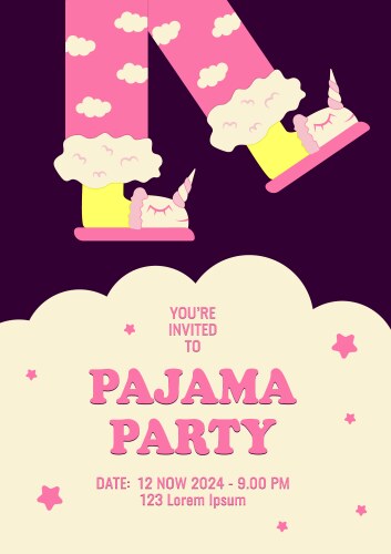 Pajama party poster invitation feet in unicorn vector image