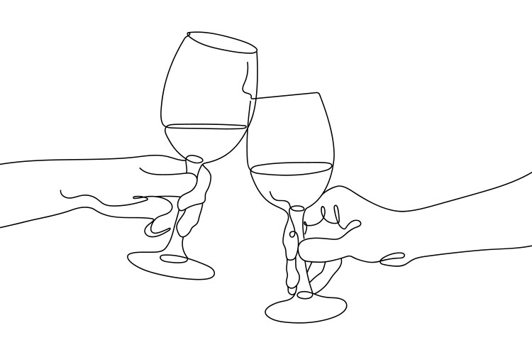 People clink glasses of wine line art style Vector Image