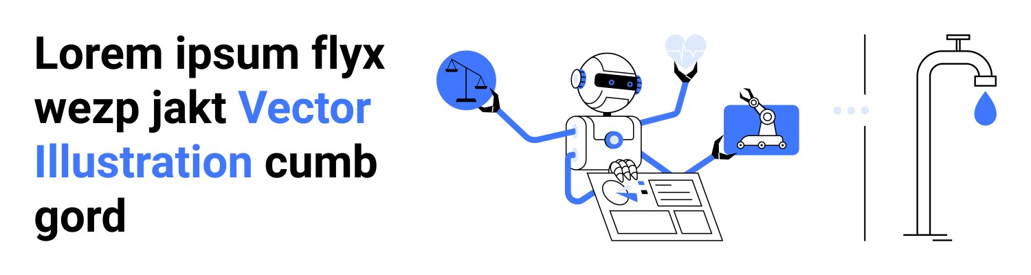 Robot utilizing multiple tools showcasing vector image