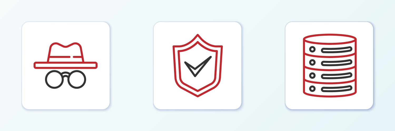 Set line server data web hosting incognito mode vector image