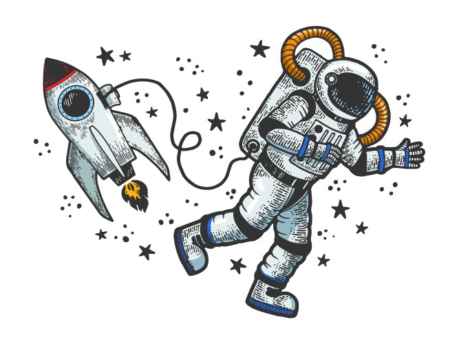 Astronaut in spacesuit at open space sketch vector image