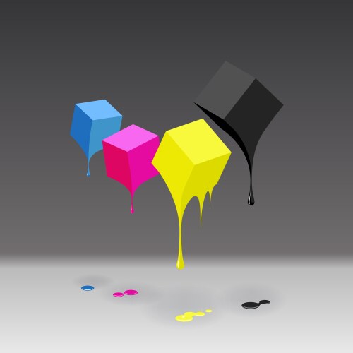 Cmyk cubes with blobs on grey background vector