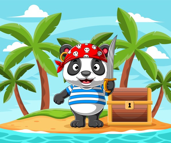 Panda pirates stealing treasure Vector Image