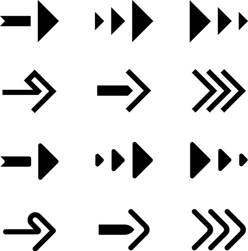 Black bow arrow icons set Royalty Free Vector Image
