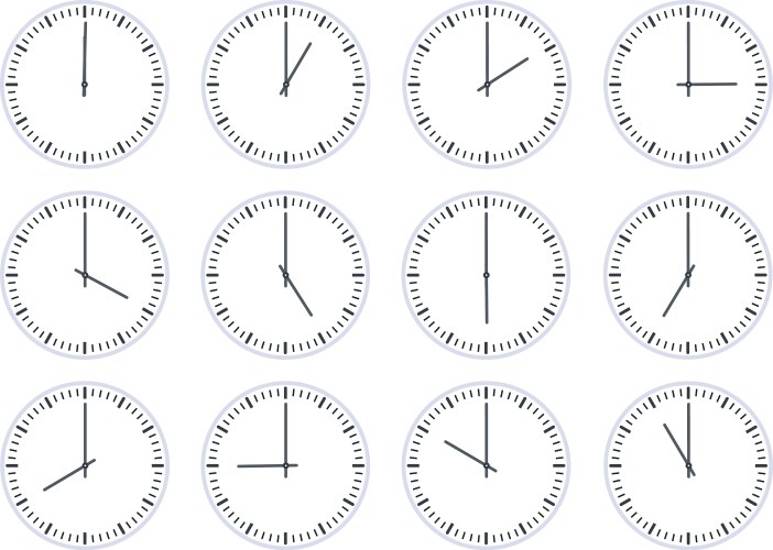 Analog circle clock show time every hour icon vector image