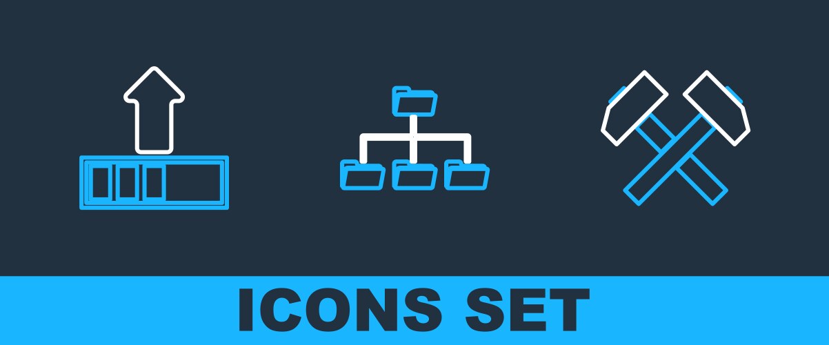 Set line two crossed hammers loading and folder vector image