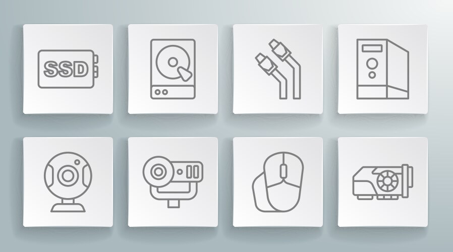 Set line web camera hard disk drive hdd computer vector image