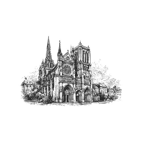Detailed Gothic Cathedral Sketch Vector Image