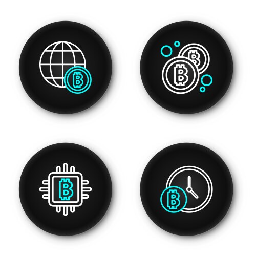Set line bitcoin with clock cpu mining farm vector image
