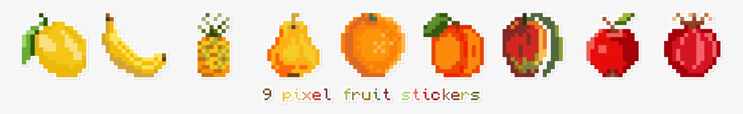 Set of pixel stickers with fruit icons Vector Image