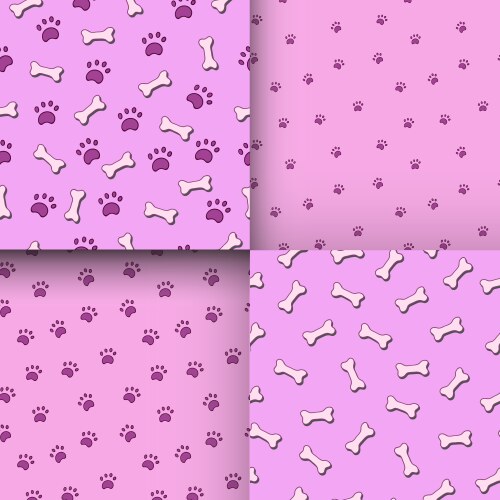 Set of seamless patterns with paws and bones vector image