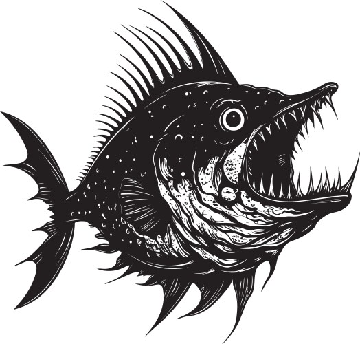 Serrated scales evil angular fish icon Royalty Free Vector