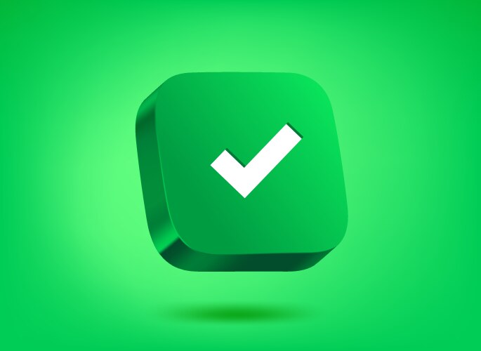 Green button with check mark on background vector image