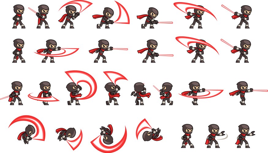 black ninja attack game sprites vector image