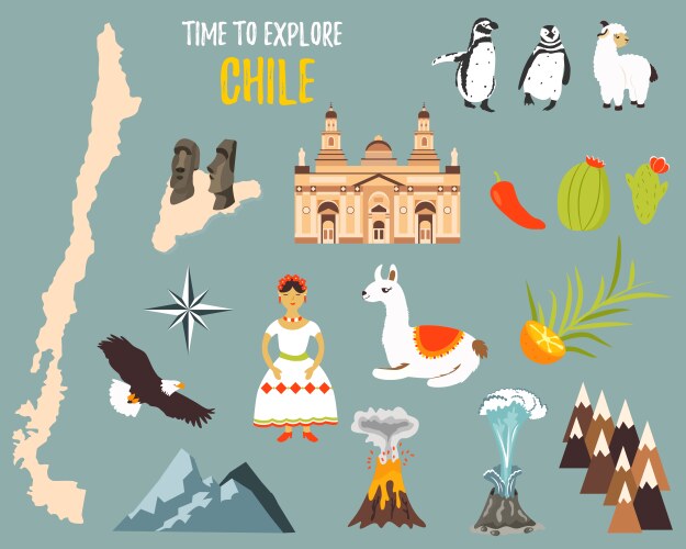 Chile Landmarks & Animals Vector Image