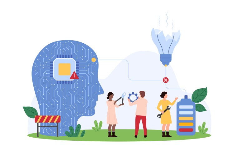 Fail and error in work process of ai tiny people vektorbild