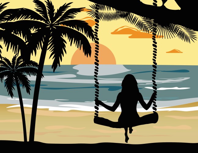 Tropical Beach Sunset Royalty Free Vector Image