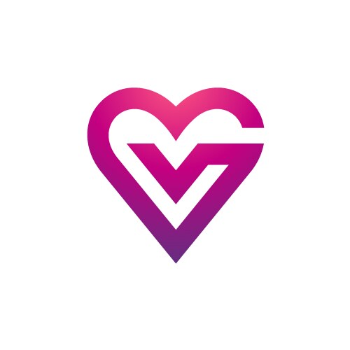 Letter V Heart Logo Vector Image