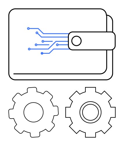 Digital wallet with circuit pattern and gears vector image