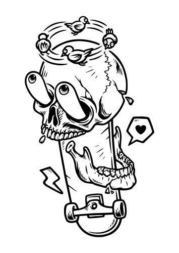 Funny skull with skateboard vector image