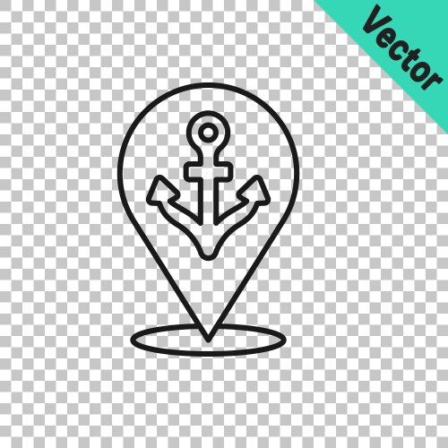 Black line map pointer with anchor icon isolated vector image