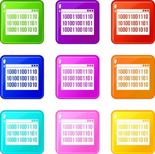 Binary code icons 9 set vektorbild