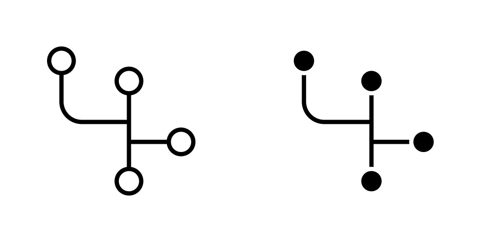 Code branch icons set in filled and strokes vector image
