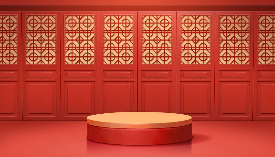 3d asian window frame podium scene vector image