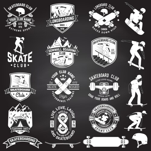 Skate Club Badges - Chalkboard Set Vector Image