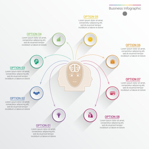 Outline cycle diagram with 8 options or steps Vector Image