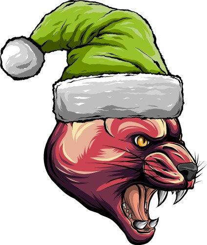 Graphical portrait of puma in santa claus hat Vector Image
