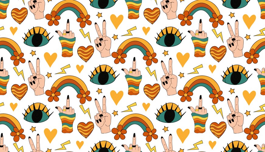 retro rainbow eye 70s seamless pattern hippie vector image