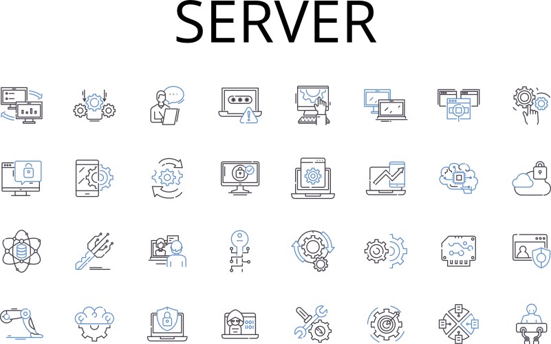 Server line icons collection host node machine vector image