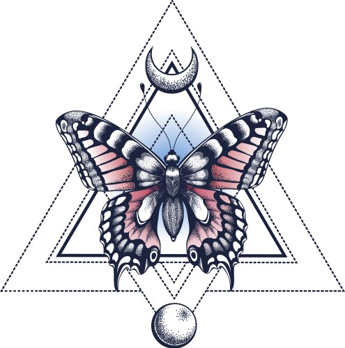 Mystical butterfly pyramid and moontattoo design Vector Image
