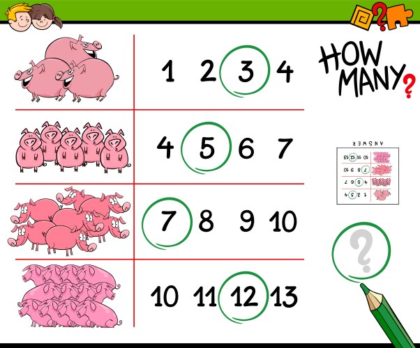 pigs counting game cartoon vector