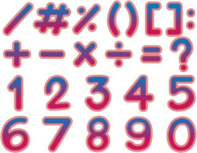 Font design for numbers and signs in pink color vector image