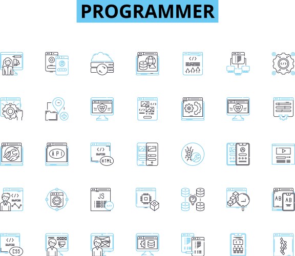 Programmer linear icons set coding debugging vektorbild