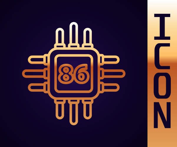 Gold line computer processor with microcircuits vector image