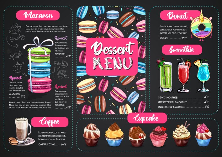 Dessert menu design with sweet french macaroons vector image